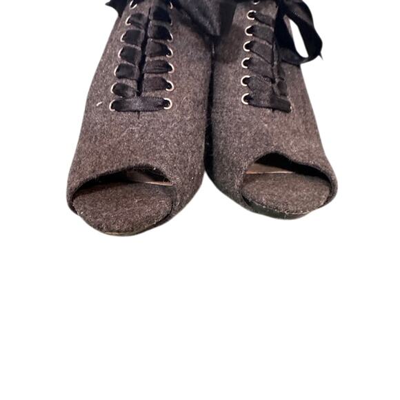 Lauren Conrad Gray Wool Ribbon Laces Open Toe Ankle Booties Women Sz 6.5 - Picture 4 of 12